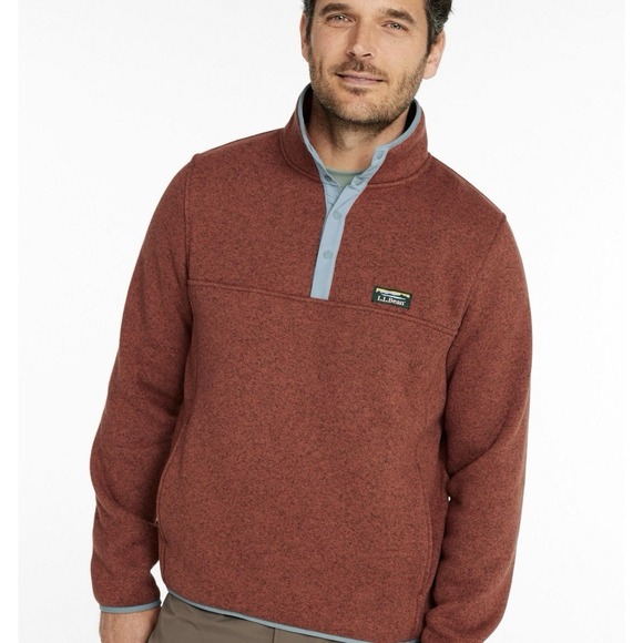L.L. Bean Men's Sweater Fleece Pullover Red Chestnut Snap Placket Size M EUC
